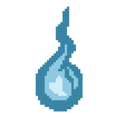 Fototapeta premium Small blue wisp flame pixel art icon for fantasy game asset