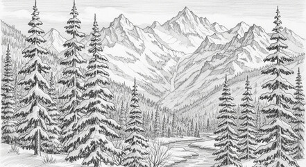 Obraz premium Snow Covered Pine Trees in Mountains.