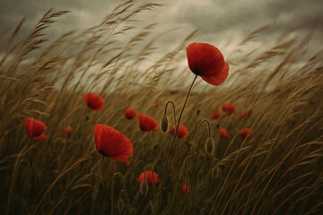 Fototapeta premium Poppies swaying in wind