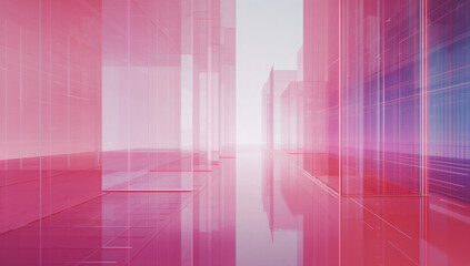 情報開示と可視化を想起させる3D抽象テック背景 管理画面風のパネル構成と広い余白.生成AI