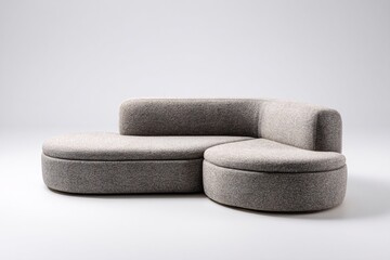 Modern Gray Sofa Set with Rounded Edges in Minimalist Studio Setting