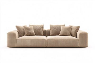 Fototapeta premium Luxurious beige sofa set with pillows on white background, comfortable furniture