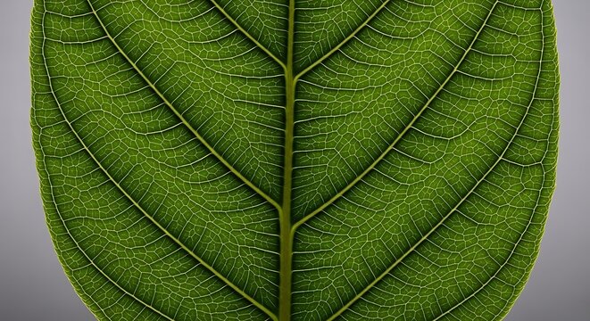 Close-up view of a vibrant green leaf with prominent vein structure and glossy texture. blatt struktur