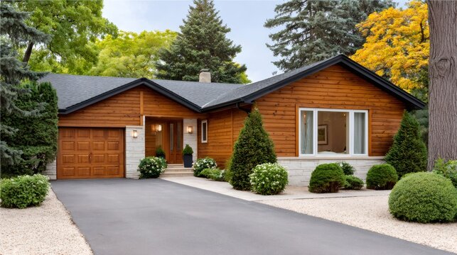 Mid-century modern home exterior with cedar siding