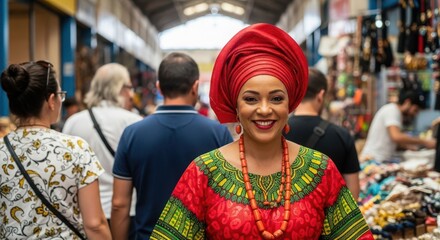 Obraz premium Woman in traditional african clothing at a market