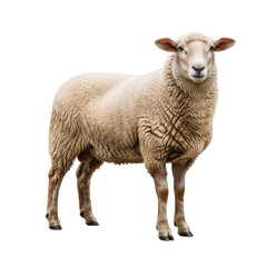 Fototapeta premium A sheep standing isolated on transparent background looking at the camera