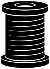 Black silhouette icon of a sewing thread spool symbolizing craft diy projects tailoring and textile creation representing handmade hobbies and creative industries with a clean
