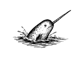 Narwhal hand drawn simple sketch vector illustration