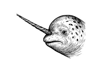 Narwhal hand drawn simple sketch vector illustration