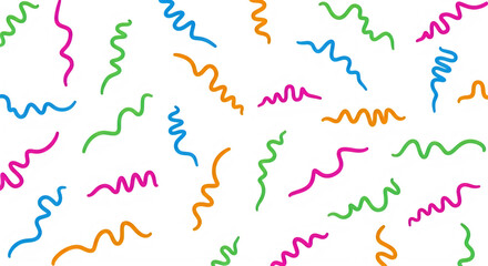 Obraz premium Colorful squiggles in pink, blue, green, and orange hues isolated on transparent background