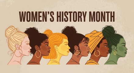 A group of women with different skin tones and hairstyles celebrate women's history month