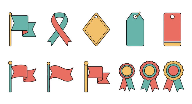 Comprehensive vector illustration set featuring flags, ribbons, badges, and a variety of colorful label tags.