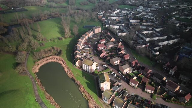 Sunny Afternoon At Gloucester Park In Basildon, Essex, Aerial Drone View