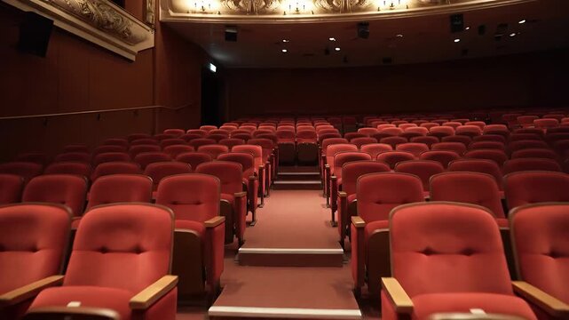 Empty Red Velvet Seats Fill a Grand Theater Auditorium Ready for a Performance