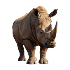 Fototapeta premium Brown rhinoceros standing isolated on transparent background with large horn