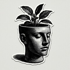 Naklejka premium Surreal botanical head illustration.