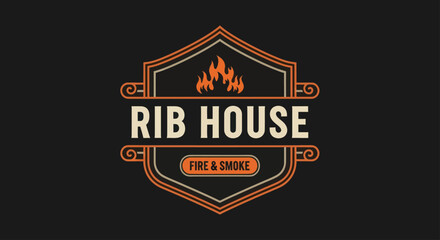 Rib House Fire and Smoke Restaurant Logo Design.