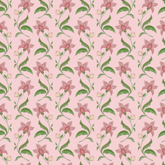 Fototapeta premium Vintage Floral Seamless Pattern with pink flowers