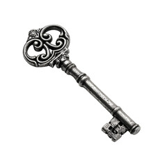 Elegant antique key with ornate design and intricate detailing on a plain background