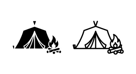 Campfire and Tent Icons: Cozy Outdoor Scene for Camping and Adventure
