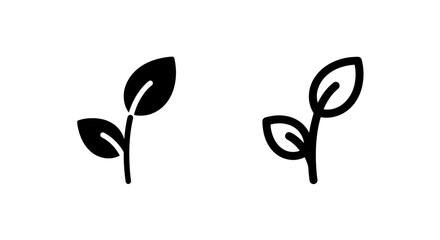 Obraz premium Sprout icons: solid black and outline versions, representing growth and nature