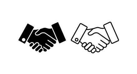 Obraz premium Business handshake icons, deal and agreement symbol in black and white vector set