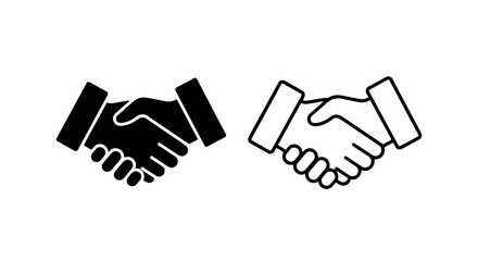Obraz premium Business handshake icons, deal and agreement symbol in black and white vector set