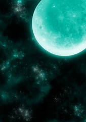 満月と緑と黒の銀河