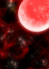 満月と赤と黒の銀河