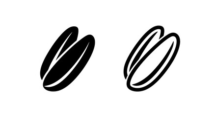 Pair of minimalist icons, solid and outline, representing coffee beans for cafe or beverage themes.