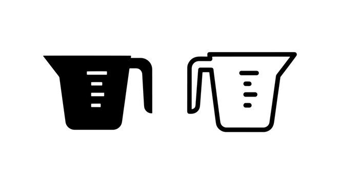 Measuring Cup Icons: Solid Black and Outline Styles for Liquid and Dry Ingredients