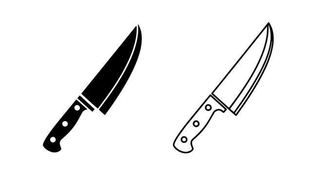Chef Knife Icons: Black Silhouette and Outline for Culinary Designs