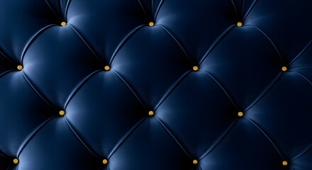 Obraz premium Close-Up of Navy Blue Tufted Leather Upholstery with Gold Buttons