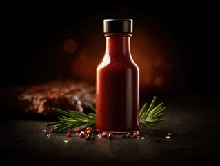 bottle of barbecue sauce with herbs and spices © Can Berkol