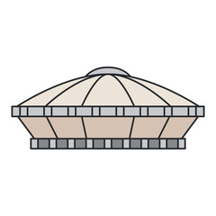 Modern domed cultural center building with panoramic glazing. Illustration. Object isolated on white background.