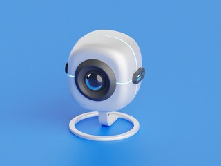 Fototapeta premium 3D illustration of a modern security camera with blue lighting on a minimal background.