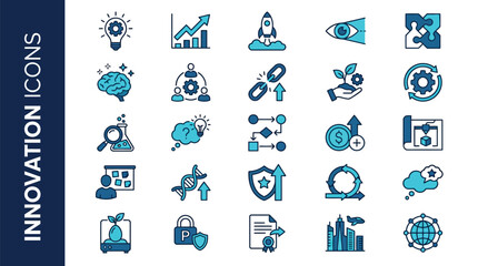 Fototapeta premium Innovation icons collection 25 unique symbols for business and technology