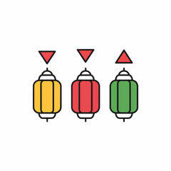 Three Stylized Lanterns With Upward and Downward Arrows