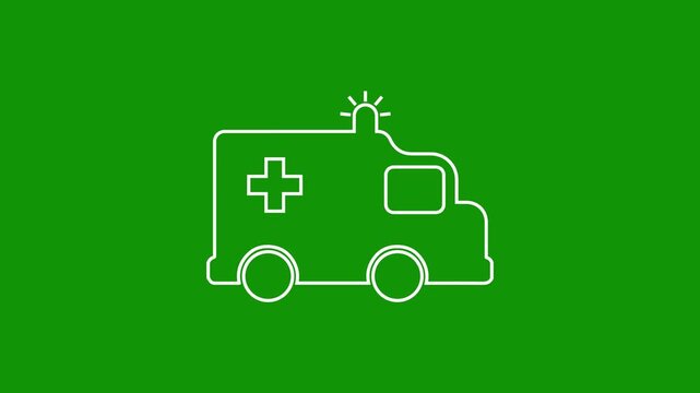 Out Line ambulance icon animation. Medical rescue service motion. Ambulance emergency service 4k video footage.