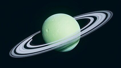 Blue ice giant planet with rings in deep space background.