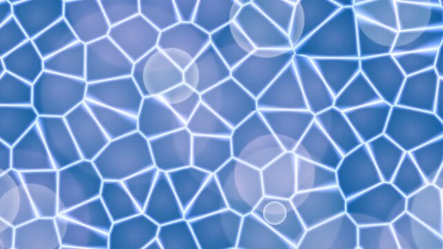 Geometric pattern of blue and white mosaic tiles with a glossy finish