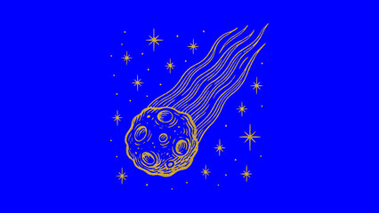 Fototapeta premium Golden meteor illustration on blue