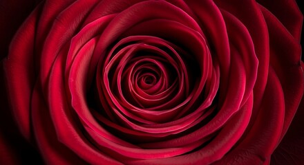 Close-up flowing red rose petals forming smooth abstract curves.