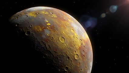 Artistic Io moon surface in deep outer space environment.