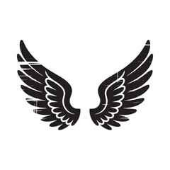 Fototapeta premium A simple black and white line drawing depicts a pair of stylized wings suggesting flight and freedom