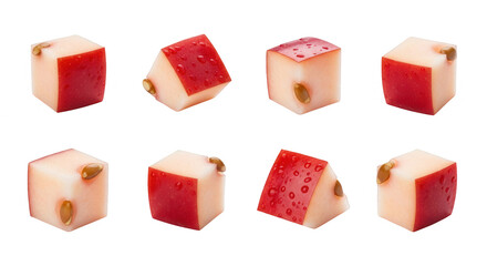 cubed apple slices arranged on a white backdrop fresh fruit cut preparation food illustrations