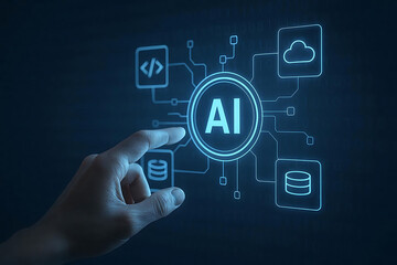 AI technology network connecting data, code and cloud services