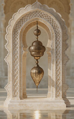 Beautiful ramadan background with lantern and mosque at night with bokeh lights  Traditional islamic celebration background for ramadan kareem premium template with editable file
