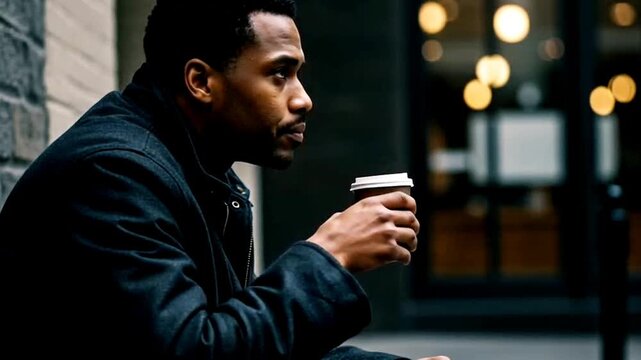 young man drinking a cup of coffee 