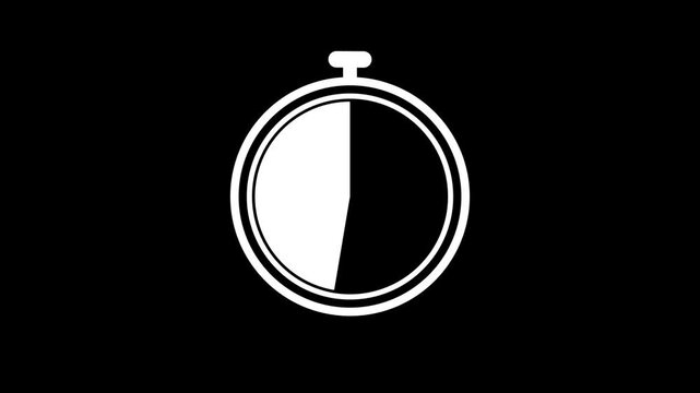 Flat design analog stopwatch icon animation isolated on black background